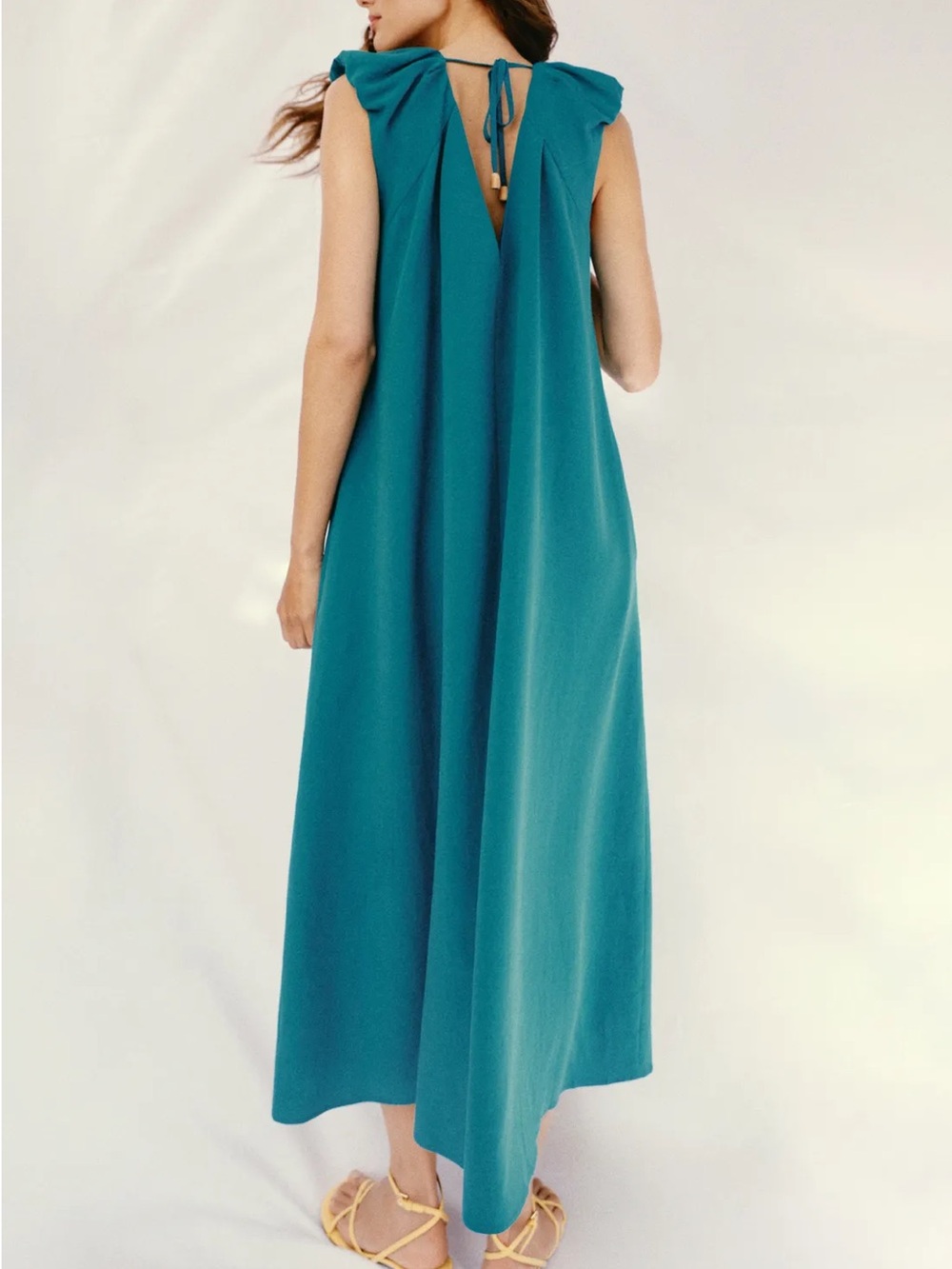 Zara NWT / Sz Small / Teal V-Neck Flutter Sleeve Maxi Dress - Picture 5 of 11